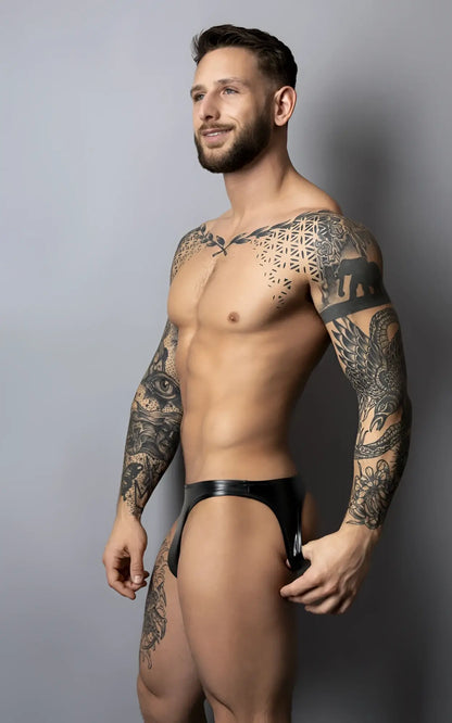 Black latex briefs male power 300-301 liquid onyx 2.0 moonshine color black front view