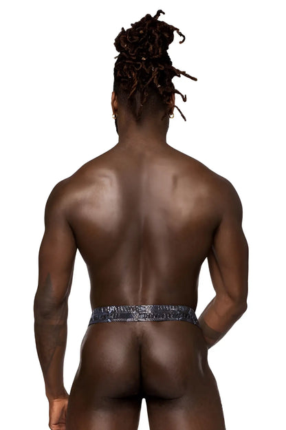 Male power 334-282 s-naked power sock briefs with a blue sequined waistband in black and blue colors