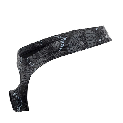 Male power 334-282 s-naked power sock in black-blue with black snakeskin-patterned glossy faux leather belt