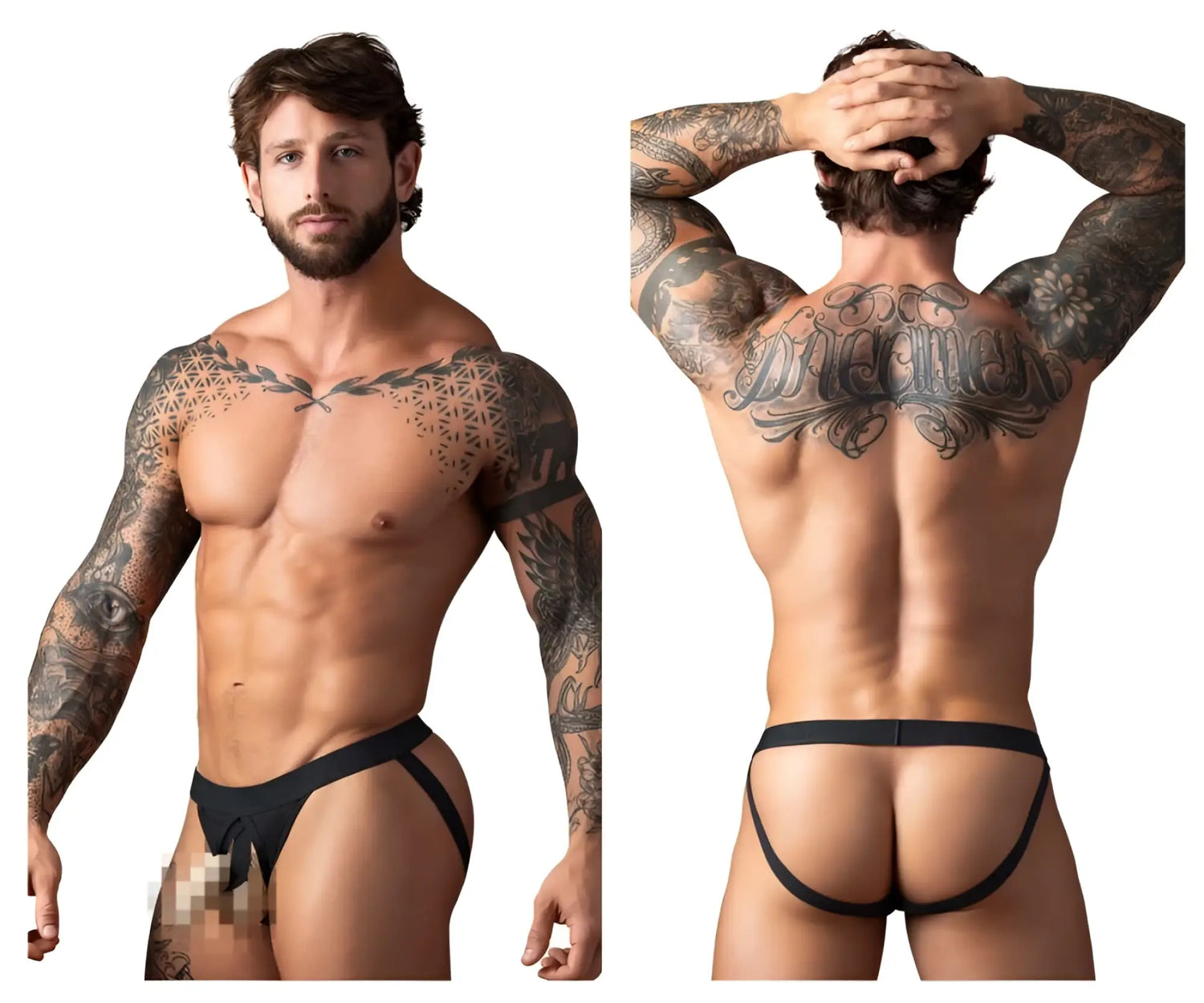 Black male power 348-304 open ended jock briefs with elastic cock ring and supportive form-fitting design