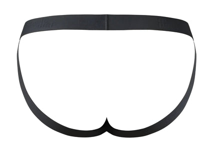 Black male power 348-304 open ended jock briefs with elastic cock ring and seamless design with waistband logo