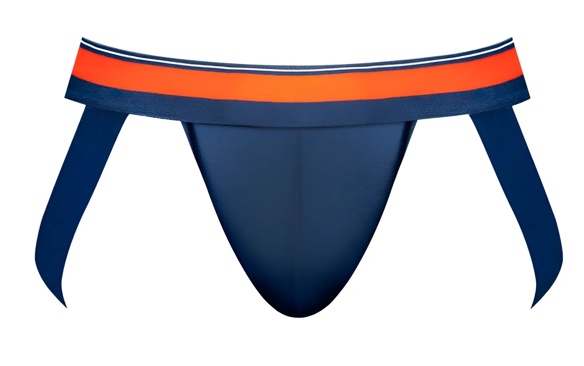 Male power 349-299 soo cumfy navy athletic briefs with bold orange and white striped waistband for support and comfort