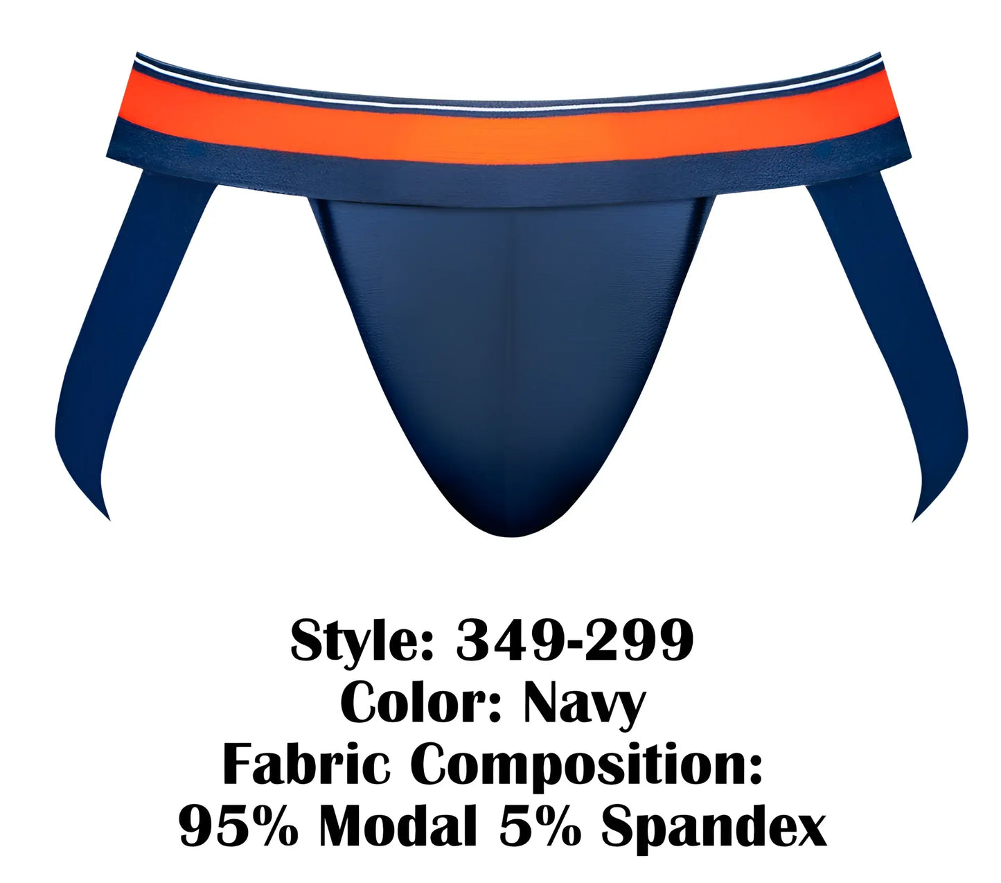 Male power 349-299 soo cumfy jockstrap navy blue athletic briefs with bold orange and white striped waistband
