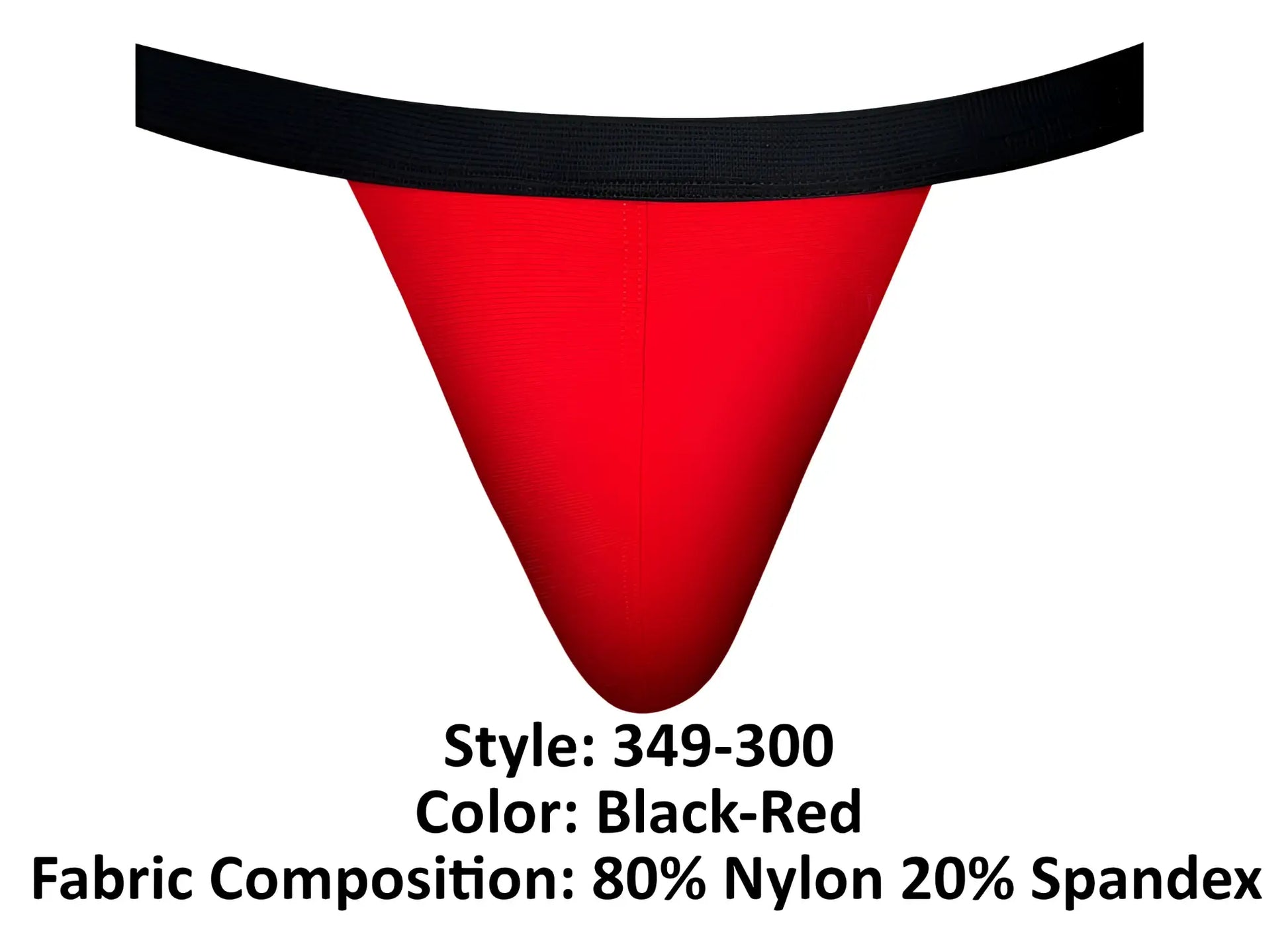 Male power 349-300 hot mesh jock thong in black and red with black elastic waistband made of 80 nylon 20 spandex