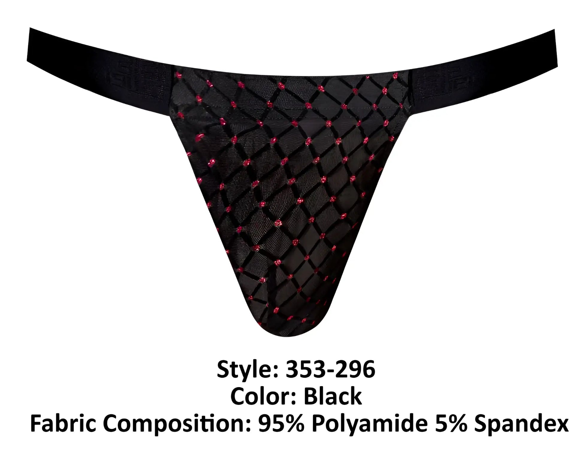 Black male power 353-296 widow maker classic jock with diamond-patterned mesh and pink rhinestone accents front view