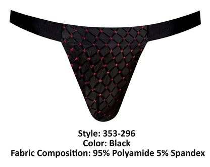 Black male power 353-296 widow maker classic jock with diamond-patterned mesh and pink rhinestone accents front view