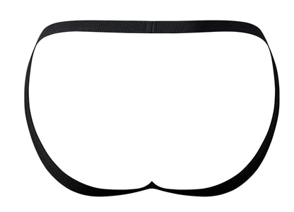 Male power 388-11c fishnet 2 jockstrap black with a smooth seamless black elastic waistband visible from the back side