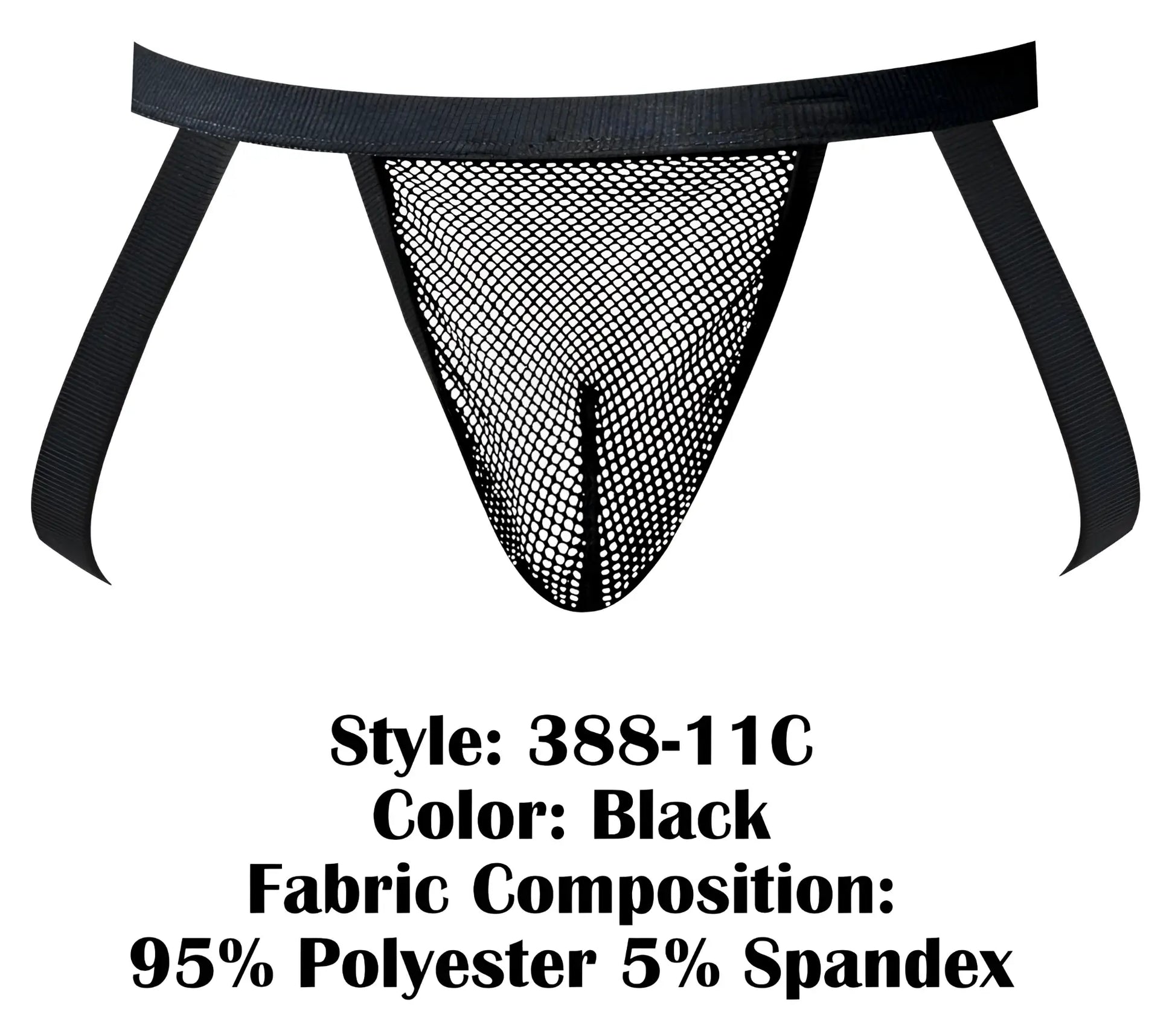 Male power 388-11c black fishnet jockstrap with elastic waistband made of 95 polyester 5 spandex