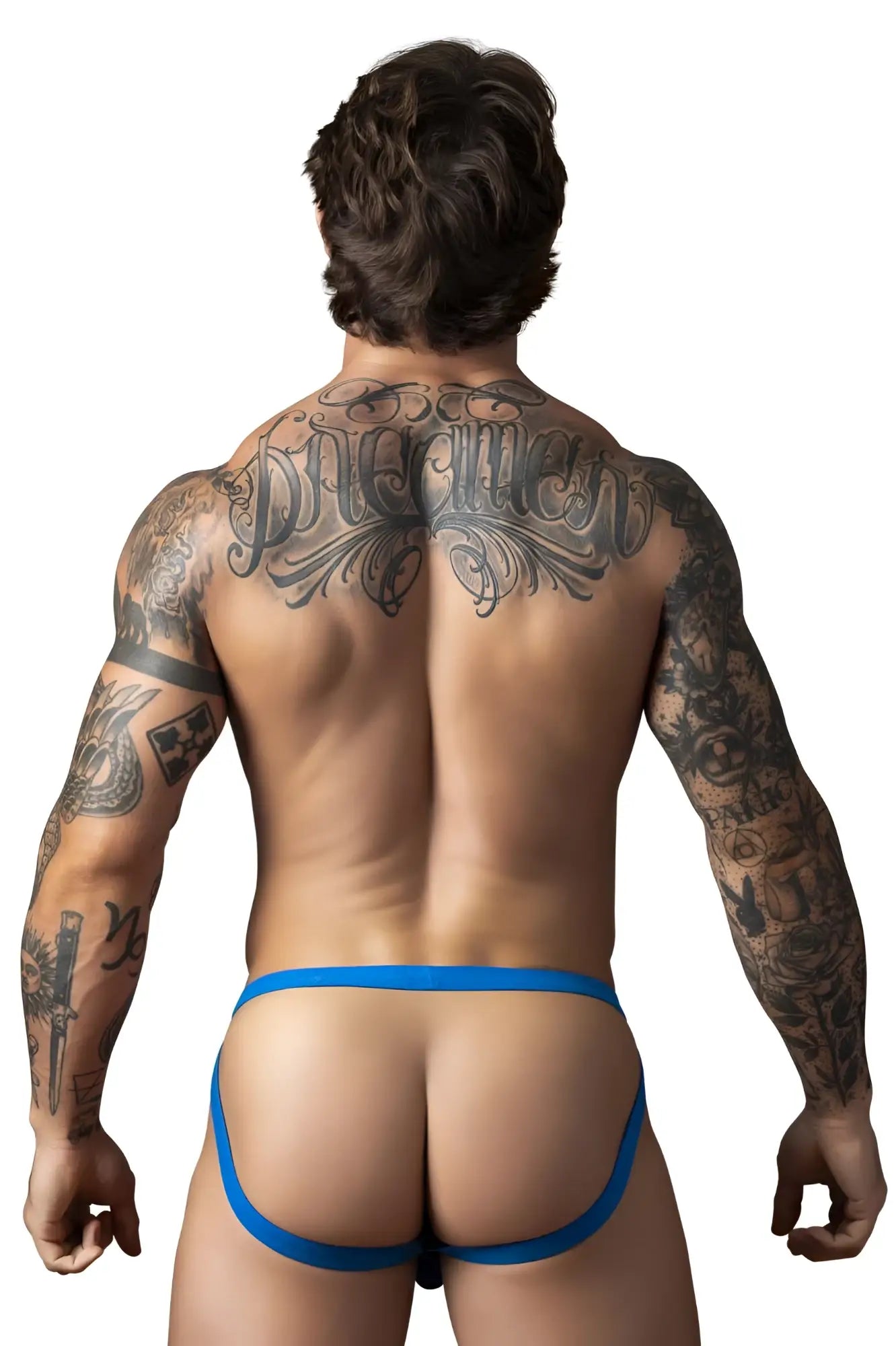 Blue male power 388-11c fishnet jockstrap with snug thong back and thin elastic waistband in royal color