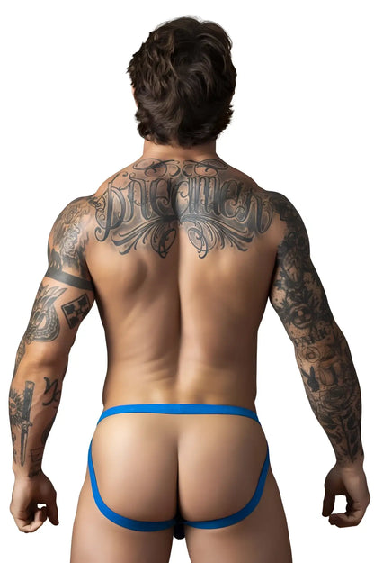 Blue male power 388-11c fishnet jockstrap with snug thong back and thin elastic waistband in royal color
