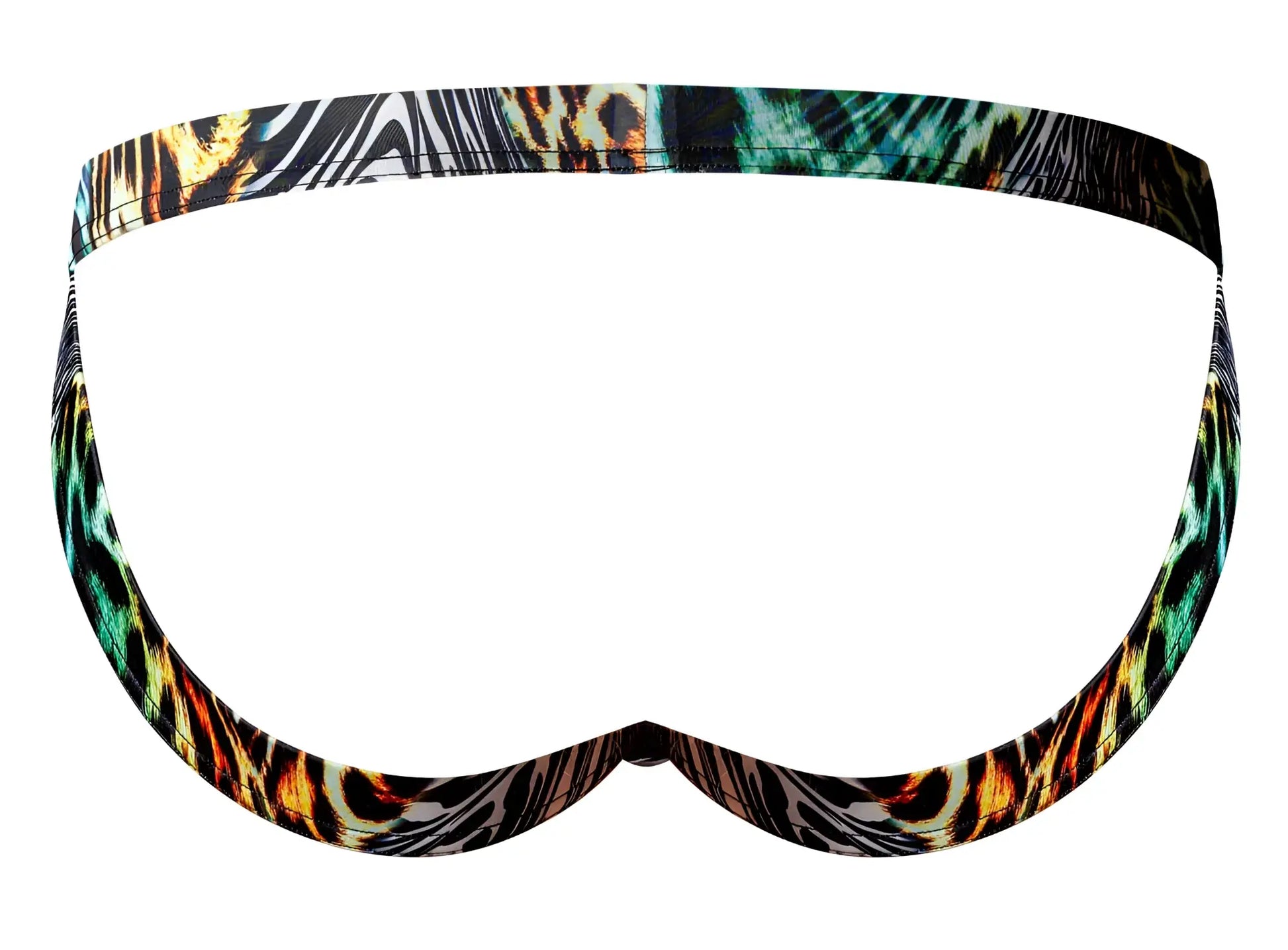 Male power 392-295 go wild sport jock swim trunks with vibrant orange teal black and white leopard and zebra prints