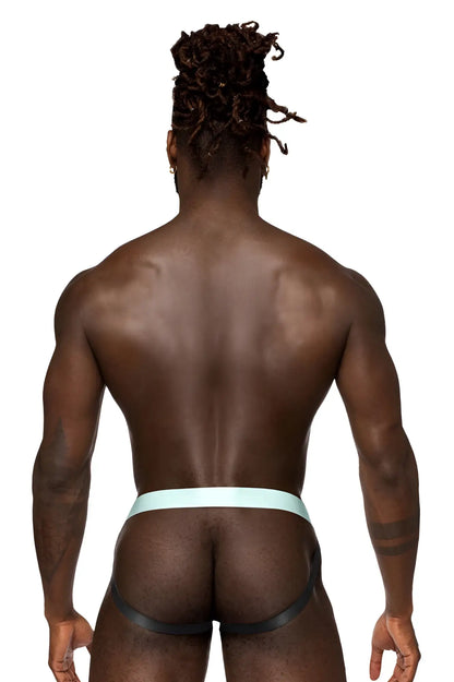 Black and light blue male power 399-281 easy breezy jock sleeve with sleek form-fitting athletic briefs design