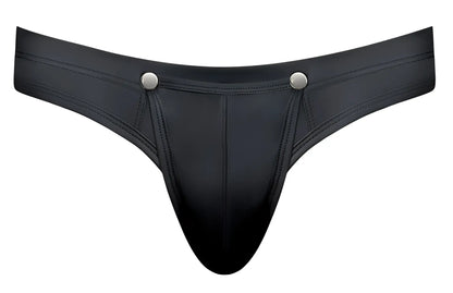 Male power 410-298 oh snap snap off black leather thong with silver snap buttons at the waistband