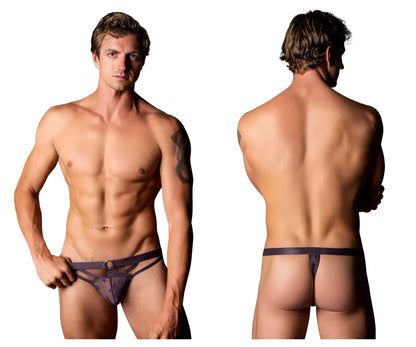 Purple male power 416-291 love star thong with ring featuring star pattern and side straps