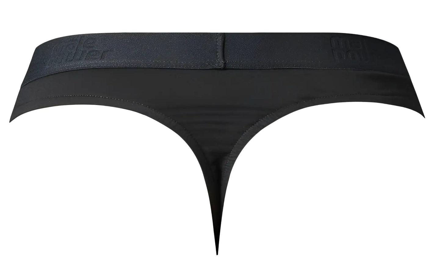 Black male power open ended thong with smooth stretchy fabric elastic waistband and embossed branding