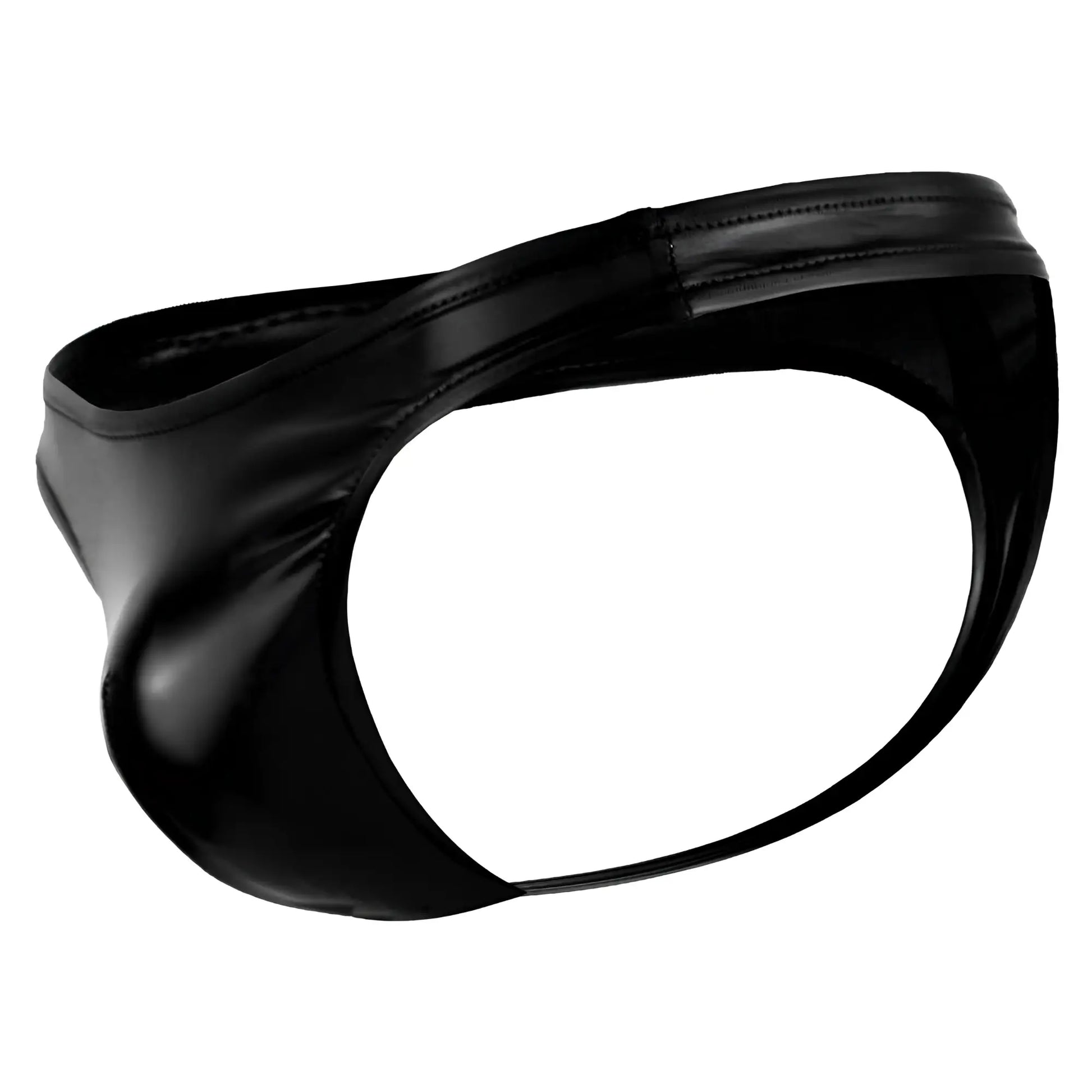 Black glossy faux leather male power 440003 liquid onyx classic thong with a sleek form-fitting design