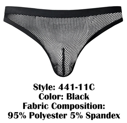 Black male power 441-11c fishnet thong with solid elastic waistband made of 95 polyester 5 spandex