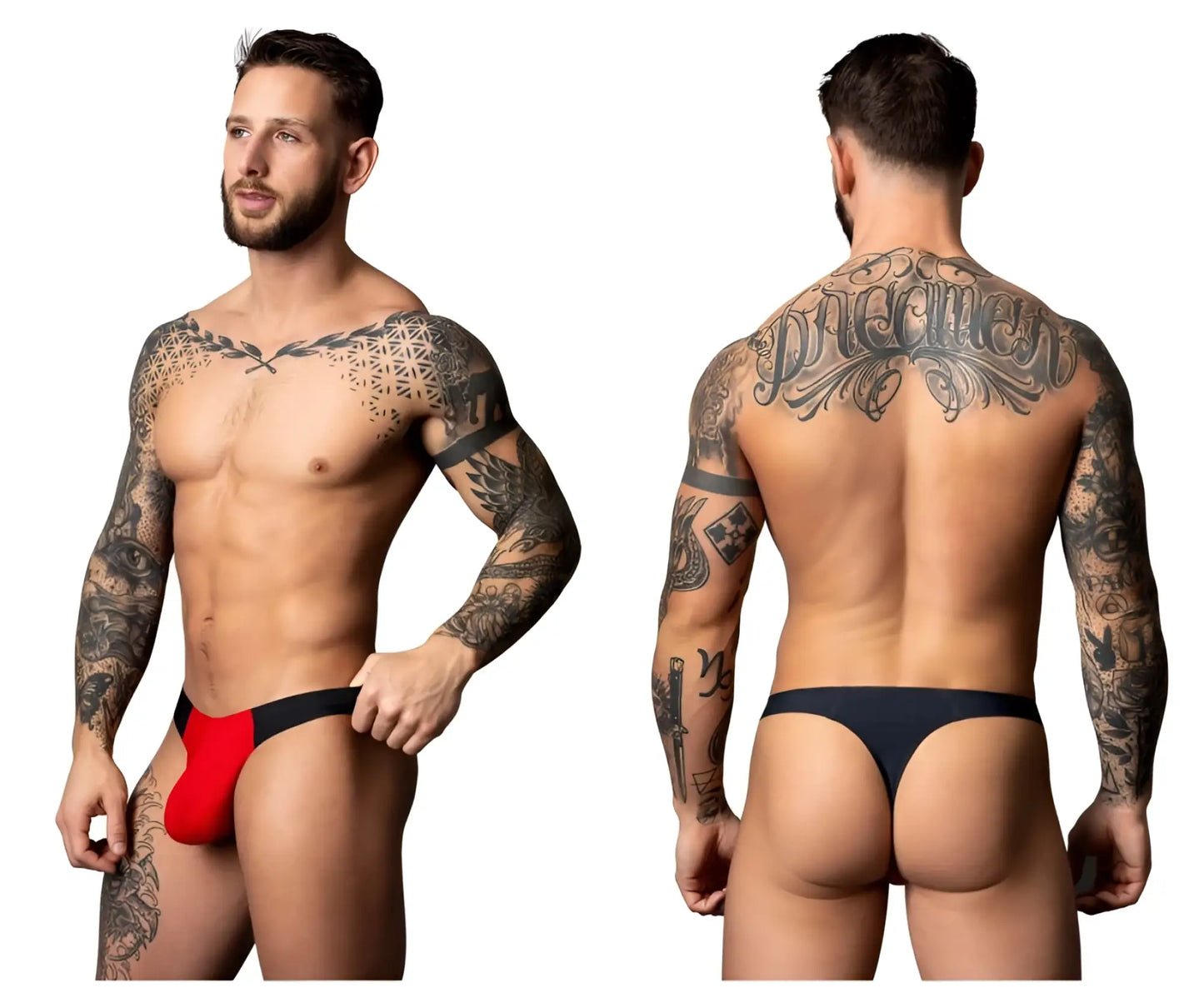 Male power 442-300 hot mesh bong thong in black and red featuring a bold modern design with breathable mesh fabric