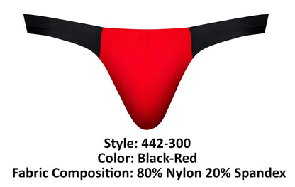 Black and red male power 442-300 hot mesh bong thong athletic briefs made of 80% nylon and 20% spandex