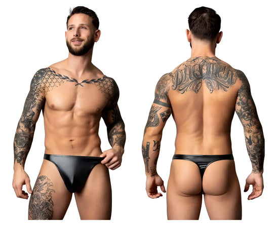 Black latex thong from male power 442-301 liquid onyx 2.0 bong thong showing the back side