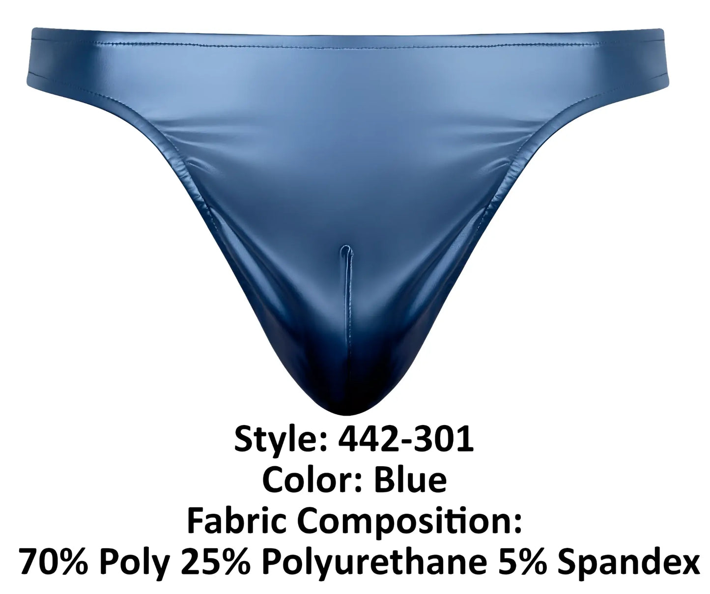 Blue shiny male power 442-301 liquid onyx 2.0 thong made of 70 polyester 25 polyurethane and 5 spandex