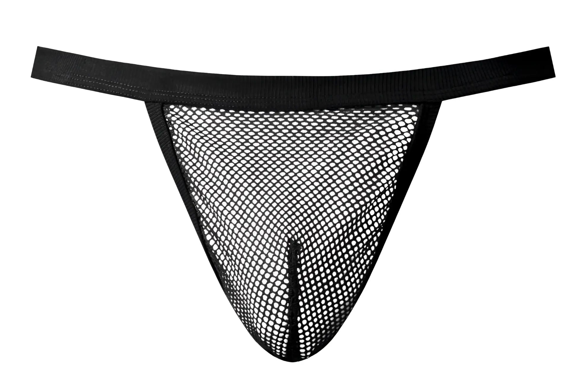 Black male power 449-11c fishnet 2 g-string thong with mesh fabric and solid elastic waistband front view