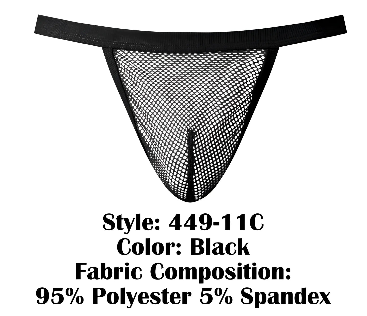Male power 449-11c fishnet 2 g-string in black with solid waistband made of 95 polyester 5 spandex mesh thong
