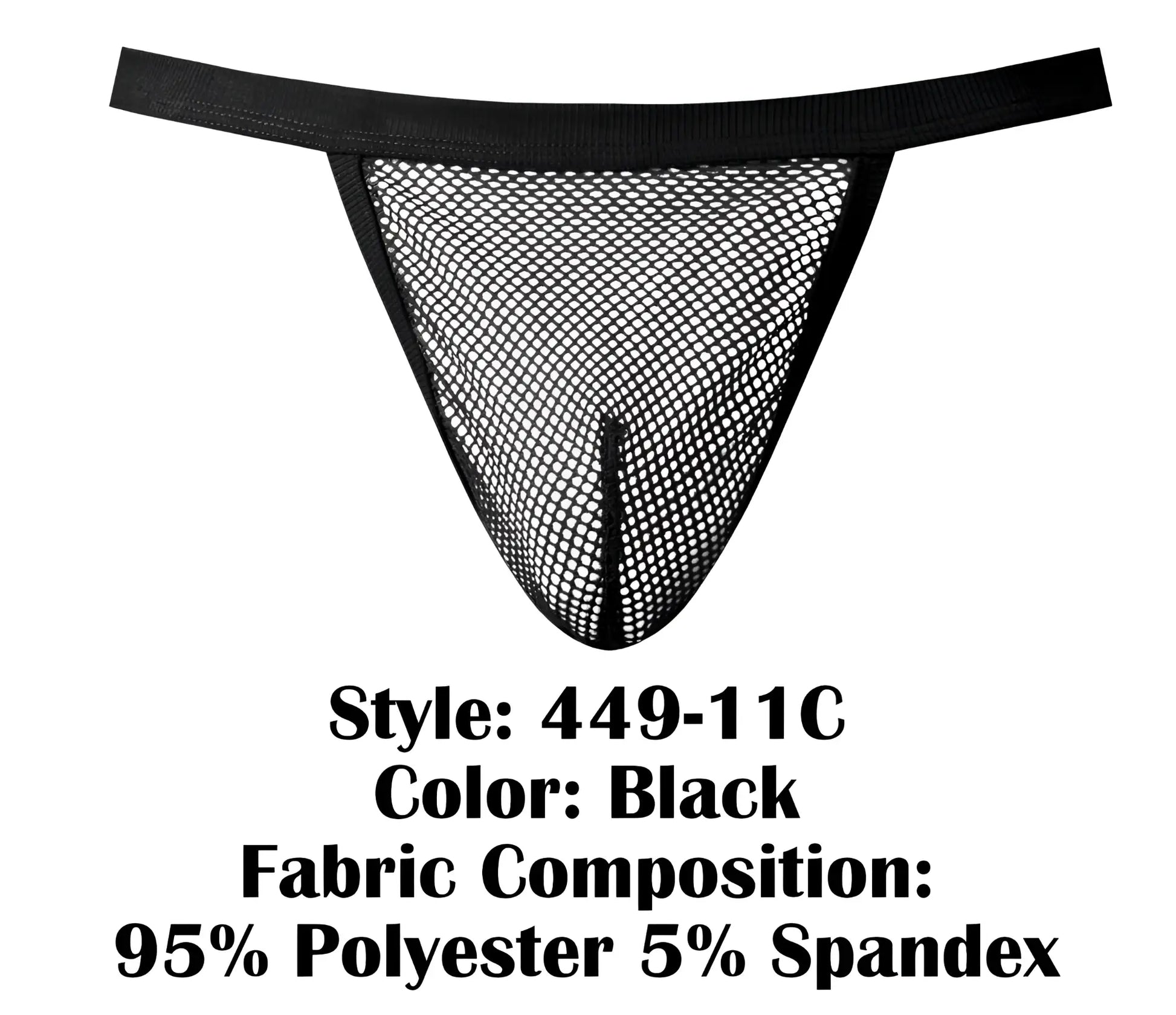 Male power 449-11c fishnet 2 g-string in black with solid waistband made of 95 polyester 5 spandex mesh thong