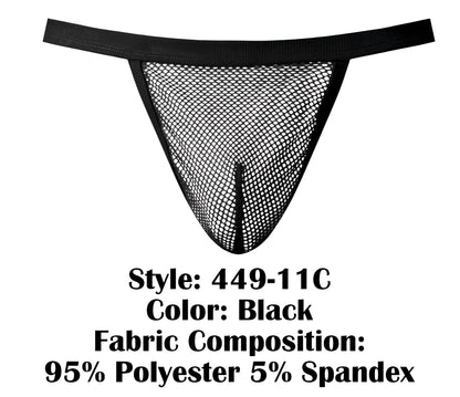 Male power 449-11c fishnet 2 g-string in black with solid waistband made of 95 polyester 5 spandex mesh thong