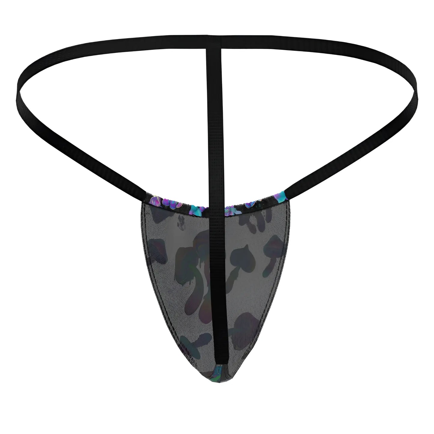 Male power 450-294 hazy dayz posing strap black mesh thong with subtle mushroom pattern and iridescent trim