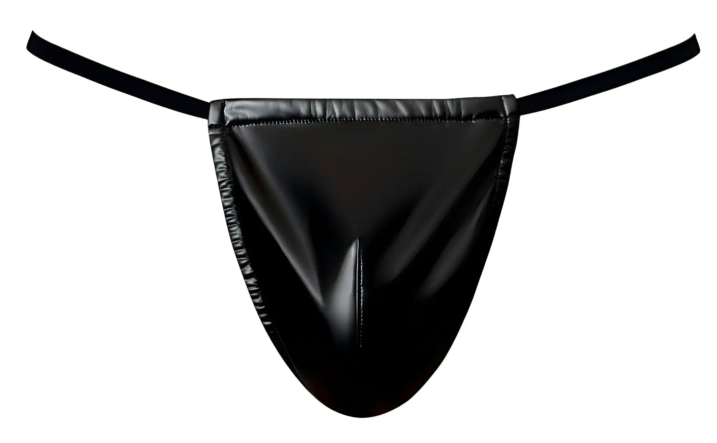 Male power 450-301 liquid onyx 2.0 black patent leather thong with thin elastic straps for men