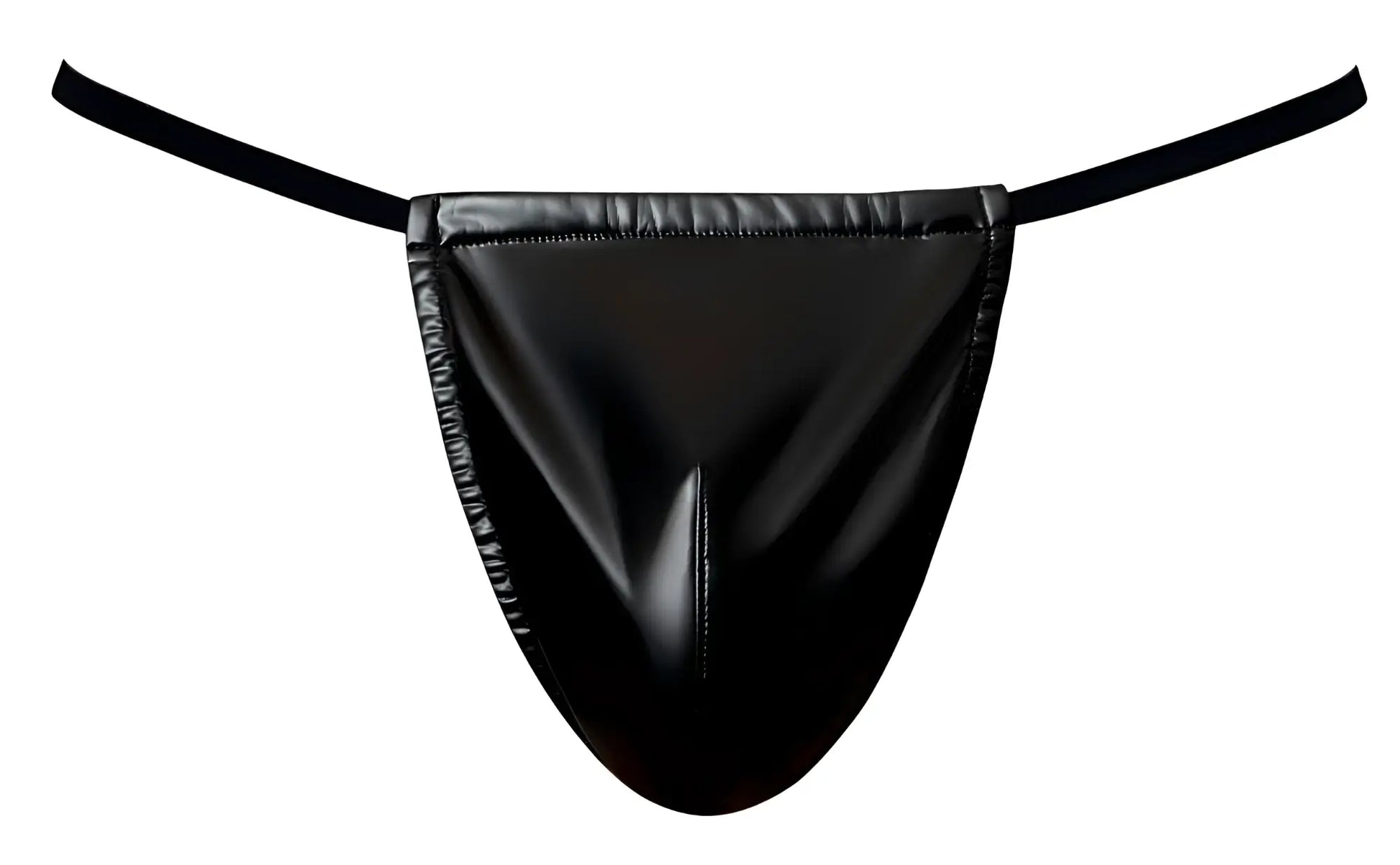 Male power 450-301 liquid onyx 2.0 black patent leather thong with thin elastic straps for men