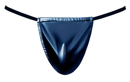 Black patent leather male power 450-301 liquid onyx 2.0 blue g-string with thin elastic thong straps