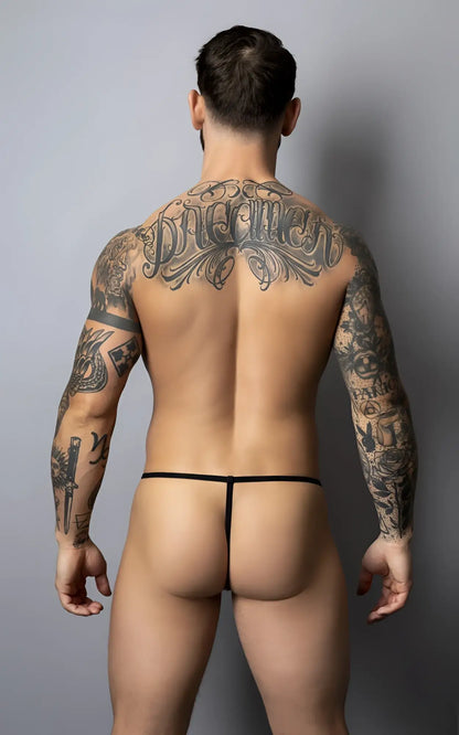 Blue male power 450-301 liquid onyx 2.0 g-string thong featuring a thin minimalist design shown from the back side