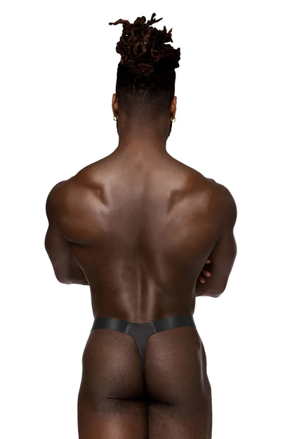 Black male power 462-281 easy breezy thong with smooth sleek design and subtle branding on waistband visible from back