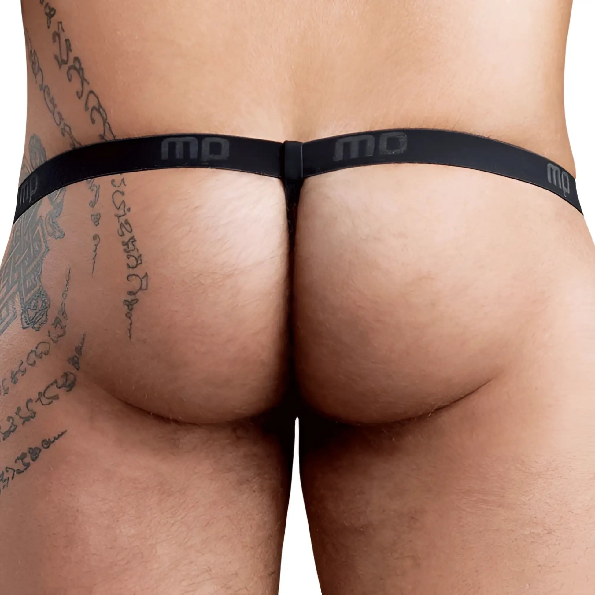Black male power animal burnout cut out g string thong with thin elastic waistband and minimalistic design front view