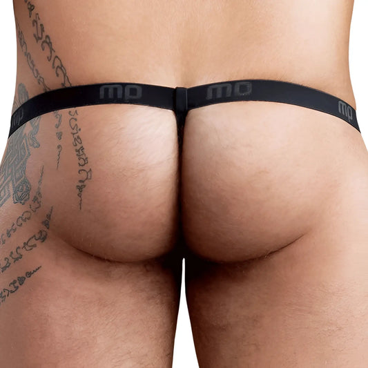 Black male power animal burnout cut out g string thong with thin elastic waistband and minimalistic design front view