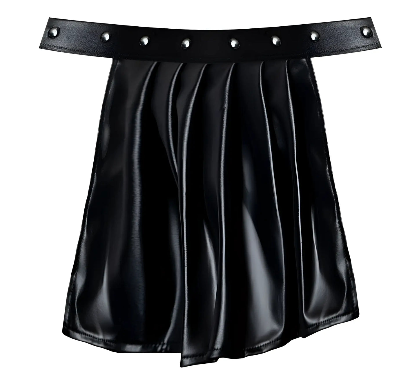 Male power pak-158 fetish spartacus black faux leather pleated mini skirt with wide studded belt