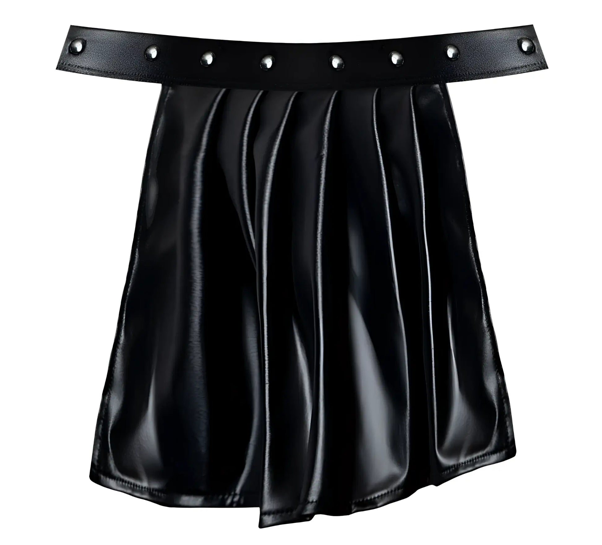 Male power pak-158 fetish spartacus black faux leather pleated mini skirt with wide studded belt