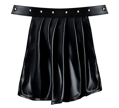 Male power pak-158 fetish spartacus black faux leather pleated mini skirt with wide studded belt