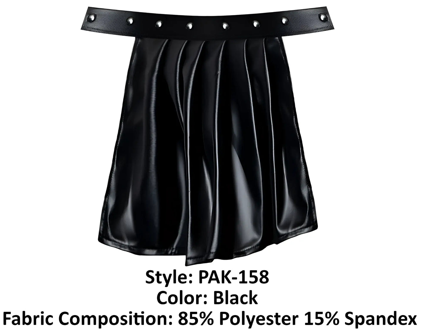 Black pleated skirt with faux leather belt and silver-toned studs from male power pak-158 fetish spartacus collection