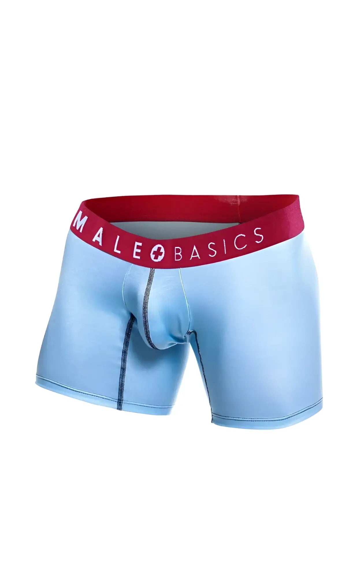Light blue men’s boxer briefs with red waistband and male basics logo in white from malebasics 3-pack boxer brief boats