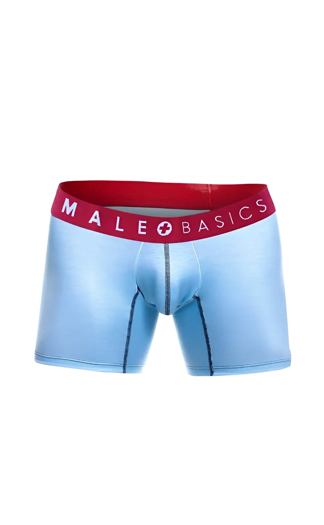 Light blue men’s boxer briefs with red waistband and male basics logo from malebasics 3-pack boxer brief boats