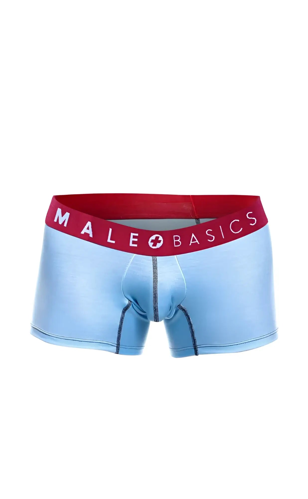 Light blue men’s briefs with red waistband and male basics logo from malebasics 3-pack trunk boats set