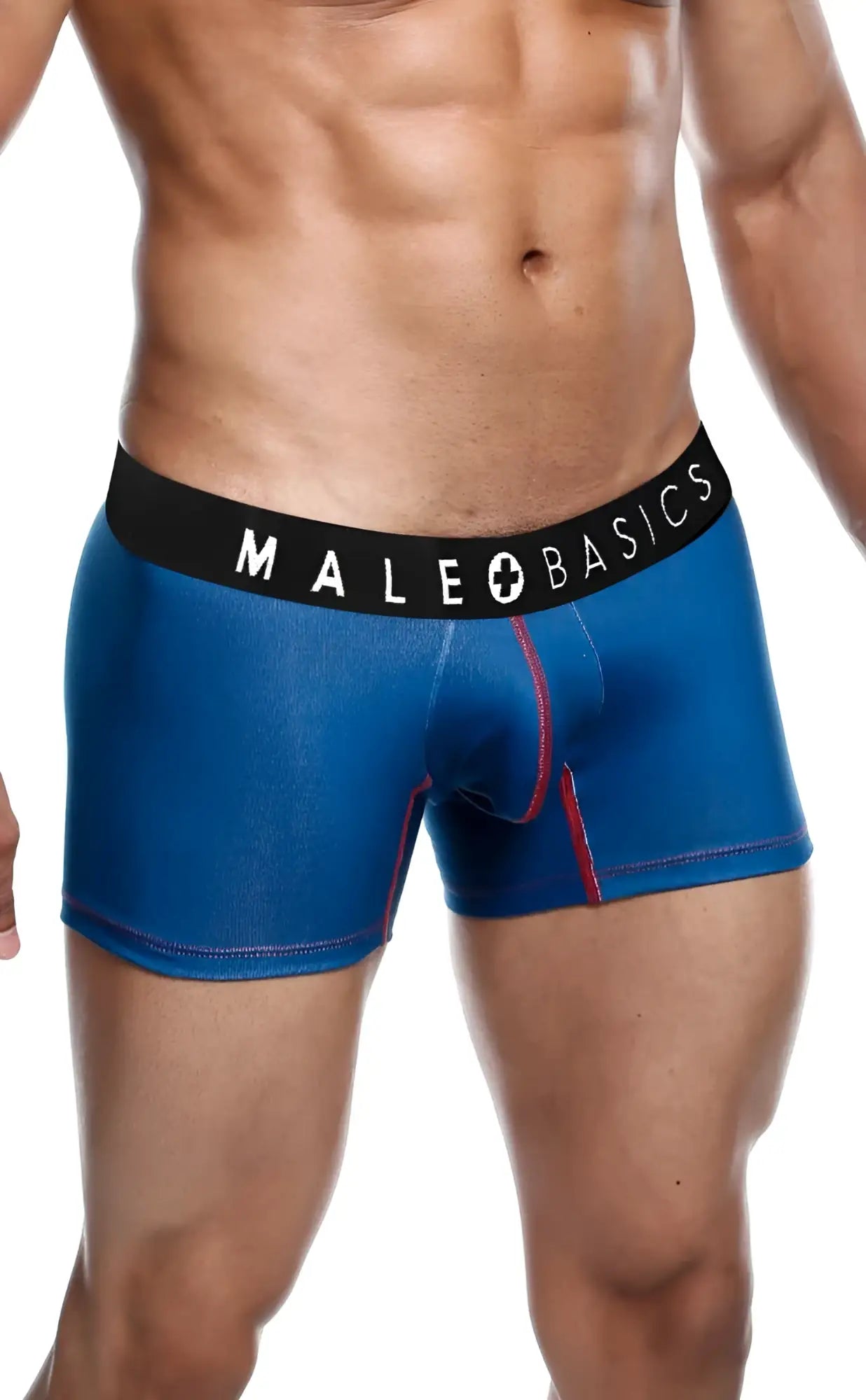 Malebasics 3-pack trunk timon blue men’s boxer briefs with black waistband logo and red side stitching