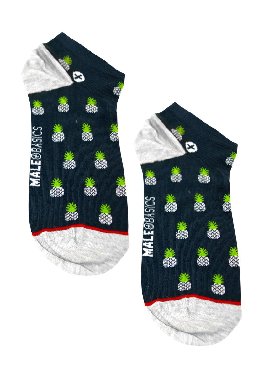 Dark blue maleo basics ankle socks with pineapple pattern white and red accents for casual wear