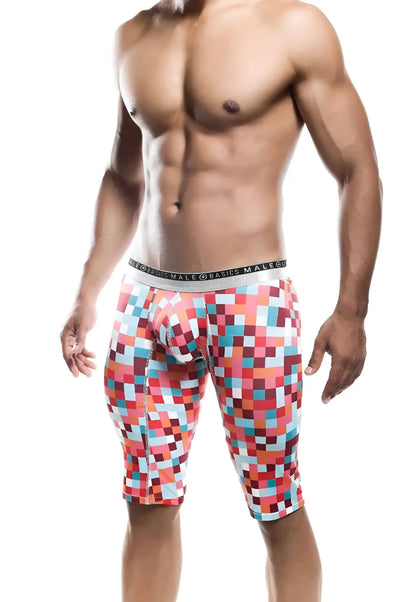 Malebasics athletic new hipster boxer briefs mb204 featuring colorful pixel pattern and gray basics male waistband