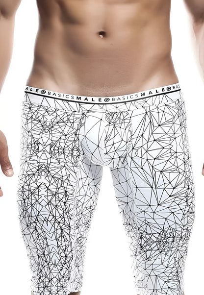 White malebasics athletic new hipster boxer briefs with bold black geometric line pattern and branded waistband