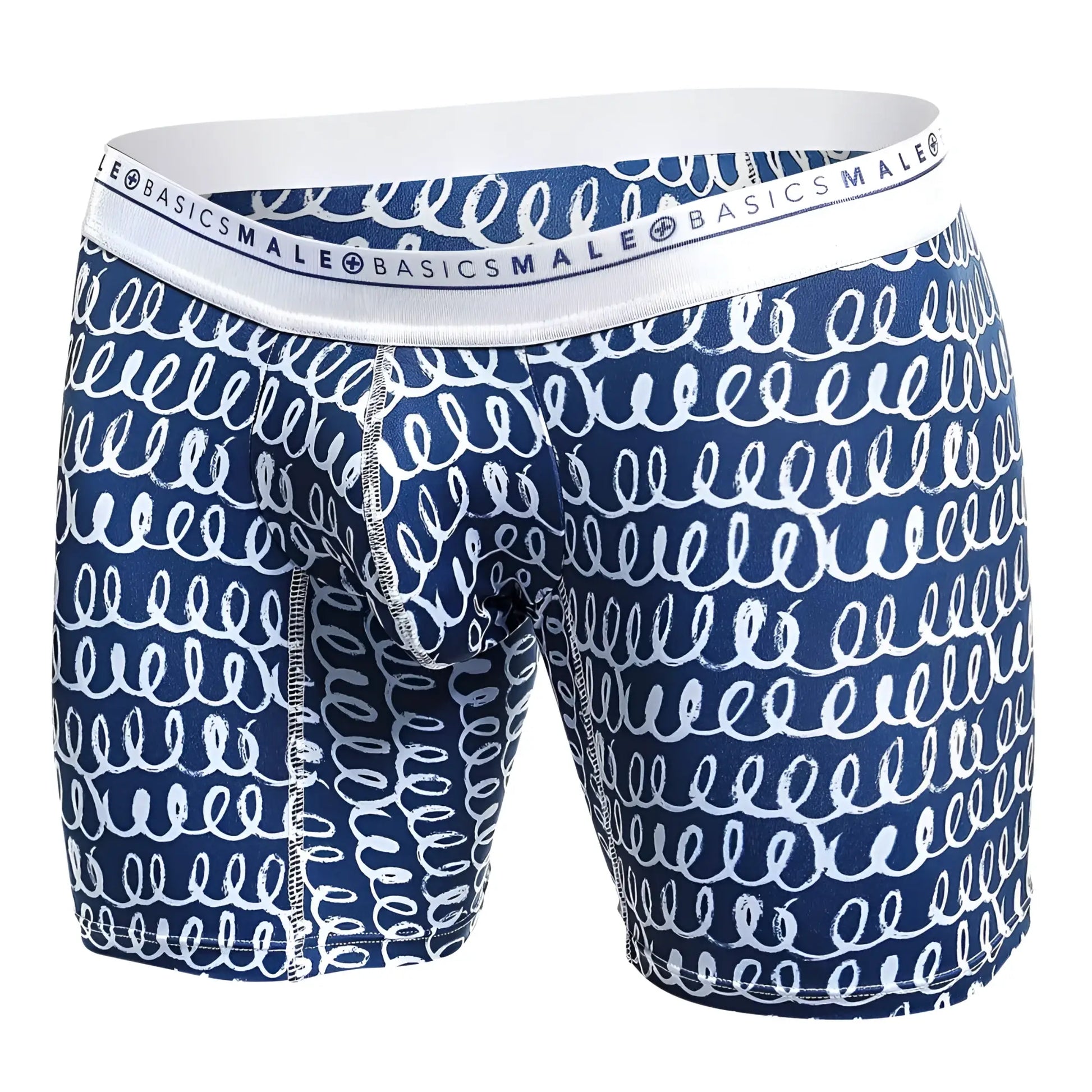 Malebasics boxer brief hipster crete featuring blue and white patterned basics with a repeating swirl design