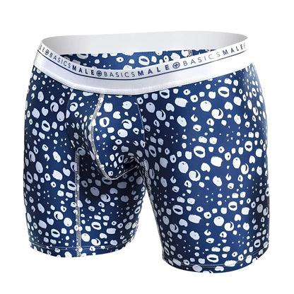 Malebasics boxer brief hipster Paros in blue and white leopard print with branded elastic waistband